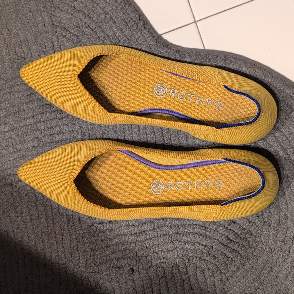 Like New Rothy's Mustard Yellow Flats with Blue Trim